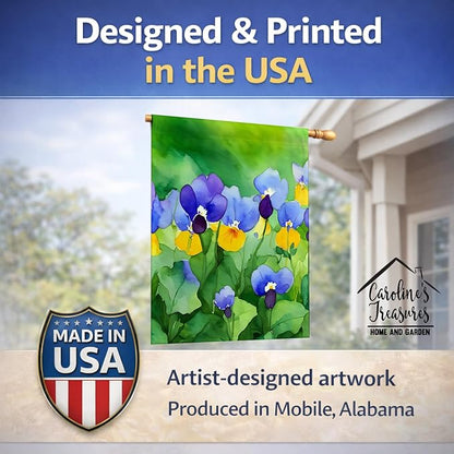 Caroline's Treasures Illinois Violet in Watercolor House Flag Large Porch Sleeve Pole Decorative Outside Yard Banner Artwork Wall Hanging, Polyester, House Size, Multicolor
