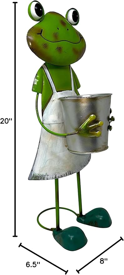 GERSON Frog Garden Figurine Metal Statue with Planter Tall Rustic Indoor Outdoor Patio Porch Decor 20"" H (Girl)