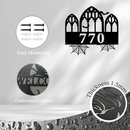 Personalized Gothic House Number metal Signs,Custom Address Number Metal Wall Art Decor,Black Plaques Outdoor wall Decorative Signage,Shed(8-30 Inches) (Castle A)