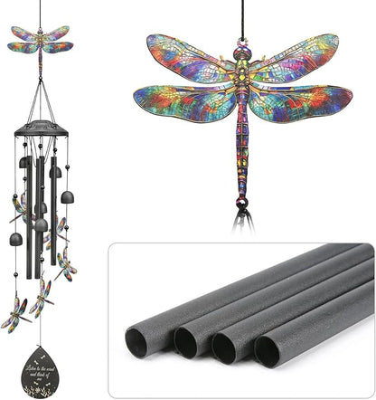 Dragonfly Wind Chimes Outdoor Durable Black Metal Windchimes Garden Patio Decor Dragonfly Gifts for Women/Men, Garden/Yard Decor, Memorial/Birthday Gifts for Grandma/Mom, Chimes for Outside