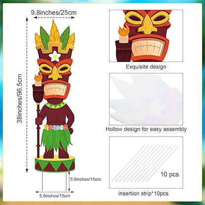Queekay 2 Pcs Tiki Yard Sign Luau Hawaiian Tropical Party Decoration Outdoor Tiki Bar Sign with Stakes for Summer(Novelty Style)
