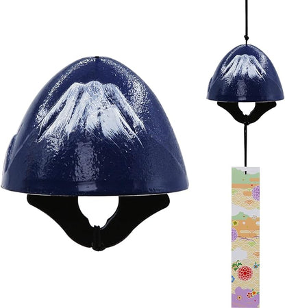 Japanese Wind Chime Cast-Iron Outdoor Ornament for Garden, Patio & Balcony, Hanging Metal Wind-Bell Decoration Gift, Blessing Pendant Windchimes & PVC Wind-Catcher, Mt. Fuji - Blue