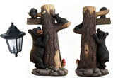 Bear Statue Welcome Sign Garden Statue with Solar Lights, 19 Inches Resin Bear Family on The Tree, Outdoor Bear Décor for Yard, Garden, Lawn, Patio, Black, Spring Decorations for Home