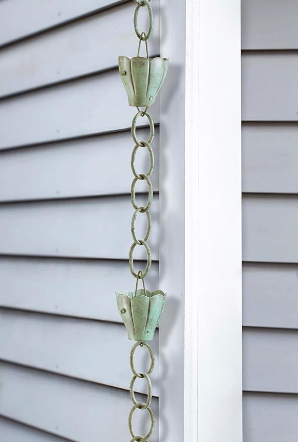 Good Directions 491V1-8 Crocus Rain Chain 8-1/2 Feet Long, Large Cups, 100% Blue Verde Pure Copper