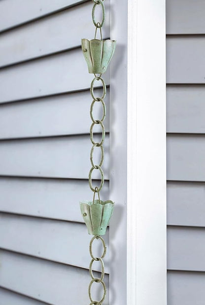 Good Directions 491V1-8 Crocus Rain Chain 8-1/2 Feet Long, Large Cups, 100% Blue Verde Pure Copper