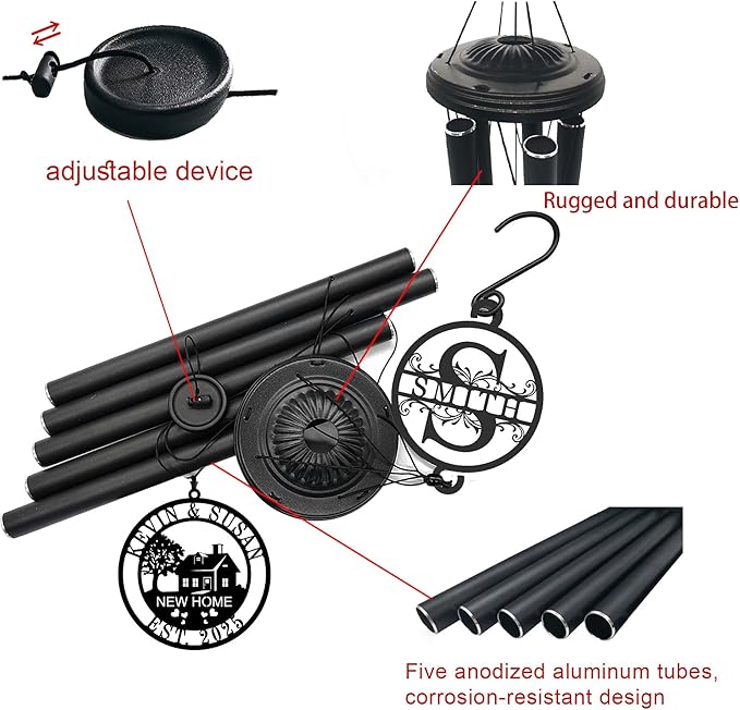 Personalized Wind Chimes House Warming Gifts New Home, 37" Large Deep Tone Windchimes with Custom Name, Unique Housewarming Gift Ideas for Couples & New Homeowners