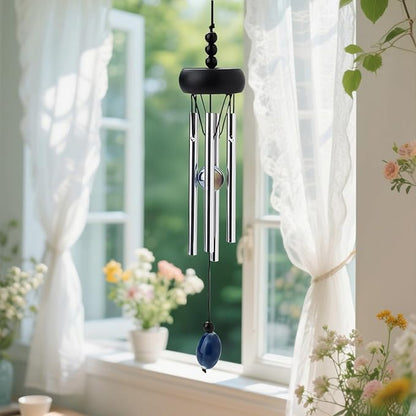 10.6'' Aluminium Mini Wind Chimes with 4 Rods, Memorial Wind Chimes for Outside Small Gifts Deep Tone Unique Garden Patio Hanging Home Decor Black