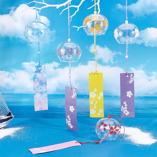 PH PandaHall 5 Colors Japanese Wind Chimes Flower Chime Vintage Style Glass Wind Bells Creative Hanging Pendants Romantic Wind Bells for Home Dector Housewarming, 20 inch Long