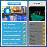 VIDOME Rechargeable Pool Lights, Pool Lights with Remote, IP68 Full Waterproof Submersible Led Lights Built-in Magnet 16 Color Changing Floating Lights for Bathtubs, Ponds, Party Decor (4 Set)