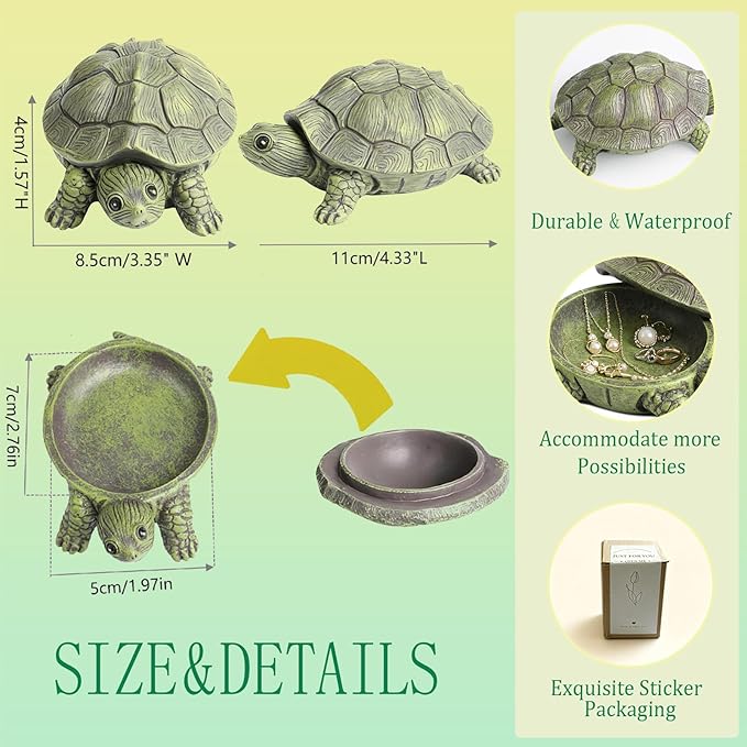 Key Holder Outdoor Waterproof Realistic Turtle Design, Hide a Key Hider with Secret Storage Compartment for Spare Keys, Trinket Box,Mom Gift Resin Spring Garden Ornament for Patio Yard Lawn Home Decor