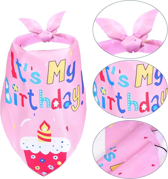 Happy Birthday Porch Goose Outfits with Birthday Cake Hat and Bandana for 17" 23" Cement Lawn Goose Statue Costume for Luau Party Outdoor Garden Yard Decor (Pink)