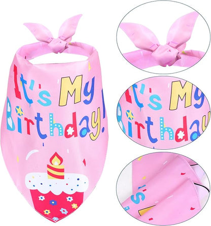 Happy Birthday Porch Goose Outfits with Birthday Cake Hat and Bandana for 17" 23" Cement Lawn Goose Statue Costume for Luau Party Outdoor Garden Yard Decor (Pink)