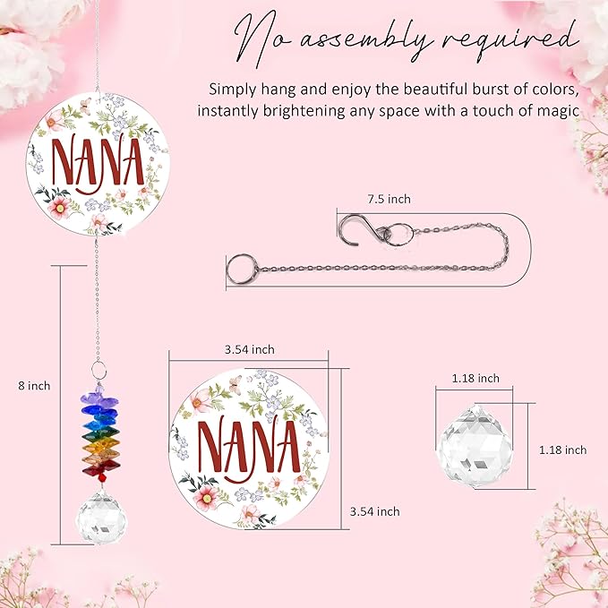 Aluminum Ornament Suncatcher - Nana - Christmas Mother's Day Birthday Gifts for Grandma, Mom - Unique Gift from Daughters, Granddaughters - Crystal Rainbow Maker - Window Hangings Home Decor