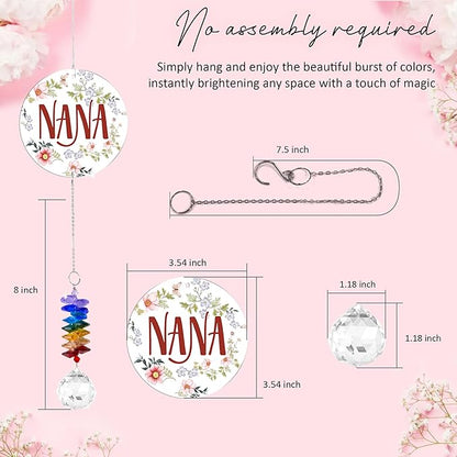 Aluminum Ornament Suncatcher - Nana - Christmas Mother's Day Birthday Gifts for Grandma, Mom - Unique Gift from Daughters, Granddaughters - Crystal Rainbow Maker - Window Hangings Home Decor