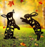 Metal Bunny Garden Decor, 17" Rabbit Yard Decor, Metal Yard Art Animals Garden Stakes Rabbit Silhouette, Rabbits Yard Decorations Outdoor, Bunny Garden Art for Flowerbeds Planters Patios Lawn