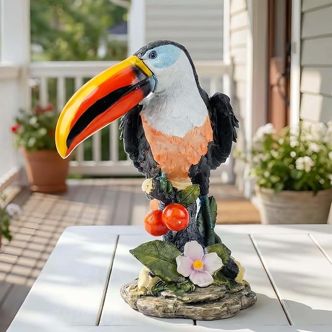 Real Toucan Statue, Colorful Outdoor Bird Decor Sculptur, Resin Bird Ornament, Tropical Tiki Bar & Garden Decor, Waterproof & Weather-Resistant for Bird Lovers