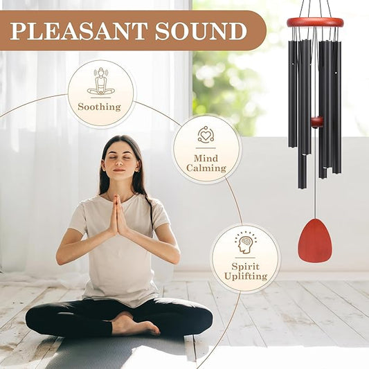 Medium Aluminium Wind Chimes Soothing Melodic Classic Black Wind Chime 26" to Create a Zen Atmosphere. Sympathy/Memorial Gift, Indoor Outdoor Garden Patio Decoration