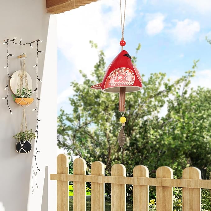 Cardinal Wind Chimes for Outside and Indoor, Ceramic Bird Song Hanging Windchimes, Gifts for Mom, for Rustic Music Garden Backyard Church Decoration Porch Outside Outdoor Festival Memorial Gift