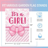 It's a Girl Pink Bow Baby Shower Decorative Garden Flag, Newborn Gender Reveal Small Yard Outside Decorations Gift for New Dad Mom, Coquette Baptism Party Outdoor Home Decor Double Sided 12x18
