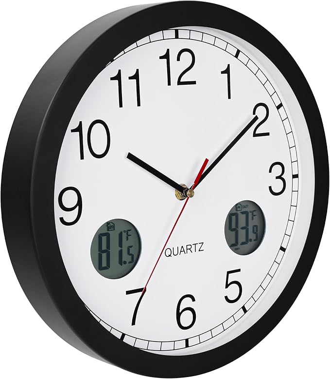 jomparis Outdoor Clock Waterproof with Thermometer Combo Metal Frame Silent Wall Clock for Patio Pool 12 Inch