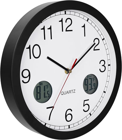 jomparis Outdoor Clock Waterproof with Thermometer Combo Metal Frame Silent Wall Clock for Patio Pool 12 Inch