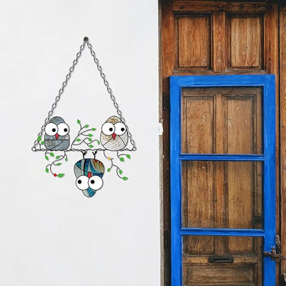 Zayookey Multicolor Owls Window Hanging Suncatchers Panel Bird Stained Window Hangings Ornament for Wall Home Garden Decor Gift (5.5"×7")