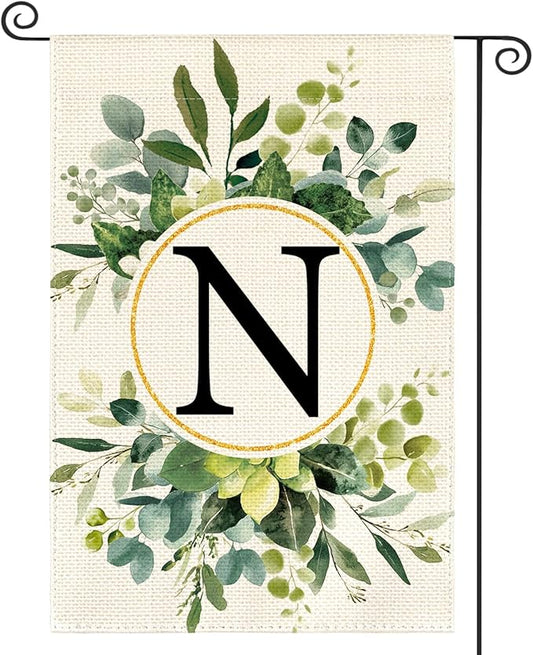 AVOIN colorlife Monogram Letter N Floral Garden Flag 12x18 Inch Double Sided Outside, Family Last Name Initial Yard Outdoor Decoration