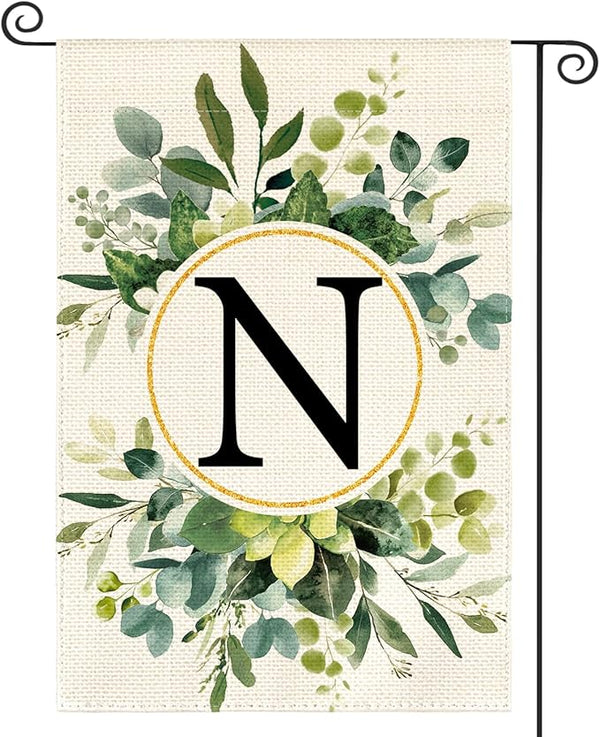 AVOIN colorlife Monogram Letter N Floral Garden Flag 12x18 Inch Double Sided Outside, Family Last Name Initial Yard Outdoor Decoration