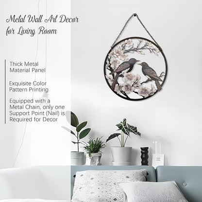 POXOHO Metal Bird Wall Art, 12" Round Wall Decor, Dark Brown, For Living Room, Bedroom, Office