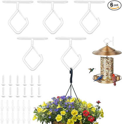 6 Pcs White Ceilling Hooks for Hanging Plants Holder with Safety Buckle,Ceiling Decor Hook Heavy Duty,Metal Plant Hanger Indoor&Outdoor.Hooks for Hanging Plants,Wind Chime,Bird Feeders