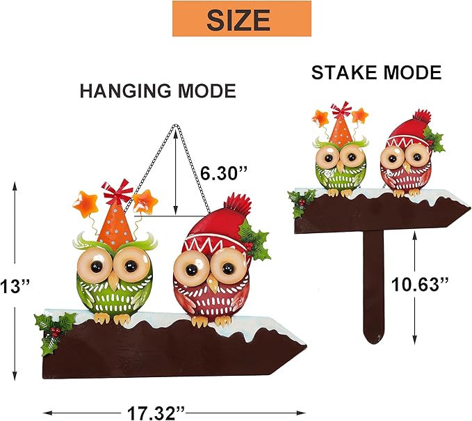 Bright Color Metal Owl Couple Garden Stake - Hanging Decor for Fence or Wall, Outdoor Yard Art with Message Board for Patio, Porch, Lawn for Couples Housewarming