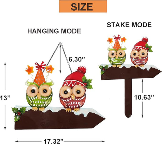 Bright Color Metal Owl Couple Garden Stake - Hanging Decor for Fence or Wall, Outdoor Yard Art with Message Board for Patio, Porch, Lawn for Couples Housewarming