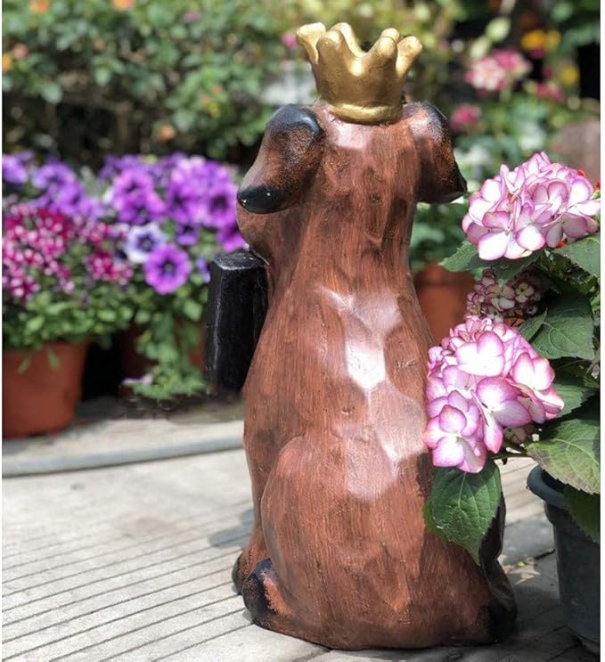 Outdoor Statue Garden Sculpture Garden Dog Sculpture, Garden Decoration, Retro Cute Welcome Card Dog Animal Decoration Lawn Outdoor Landscape Landscaping Sculpture Gift