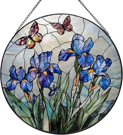 7.87" Sun Catchers Indoor Window,Butterfly Stained Glass Window Hanging, Window Suncatcher Hanging Ornaments Wall Art, Hand-Painted Glass Panel Home Decor (Butterfly B)