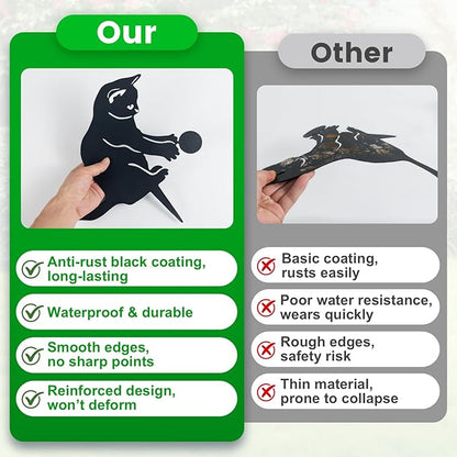 Decorative Garden Stakes, Animal Silhouette Set of 2-12 Inch Rust-Resistant Metal Cat & Raccoon Decor for Outdoor Yard and Lawn