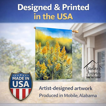 Caroline's Treasures Nebraska Goldenrod in Watercolor House Flag Large Porch Sleeve Pole Decorative Outside Yard Banner Artwork Wall Hanging, Polyester, House Size, Multicolor
