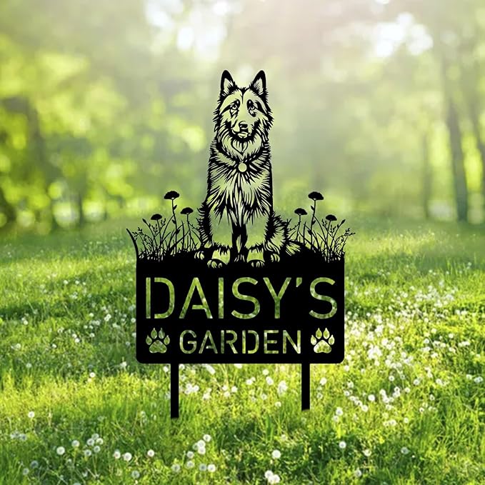 Custom Belgian Sheepdog Dog Metal Memorial Garden Stake Personalized Pet Grave Marker Name Sign Remembrance Stake Decor Sympathy Dog Loss,Outdoor Statues for Yard Garden Lawn Patio Pathway Grave.