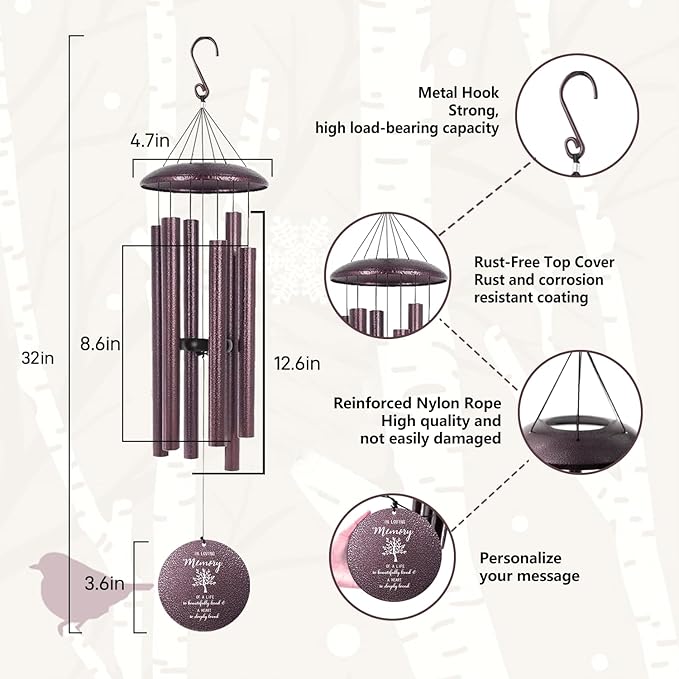 ASTARIN 32 in Sympathy Gifts for Loss of Loved One, Personalized Tree of Life Wind Chimes Memorial, Windchimes in Memory of a Loved One, Garden Decoration Outdoor Wind Chime,Produced in USA