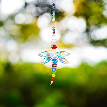 8" Hanging Dragonfly Pendant Chandelier Crystal Ball Prisms Rainbow Beads Chakra Suncatcher Home Windows Decor Ornament for Christmas Tree