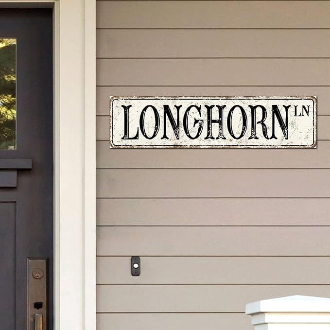 Madcolitote Rustic Longhorn Wood Signs Longhorn Custom Street Signs Metal Retro Wood Plaque Farmhouse Wall Art Wall Decor for Home Bars Clubs Cafes Man Cave Party 6x24in