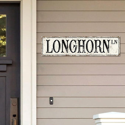 Madcolitote Rustic Longhorn Wood Signs Longhorn Custom Street Signs Metal Retro Wood Plaque Farmhouse Wall Art Wall Decor for Home Bars Clubs Cafes Man Cave Party 6x24in