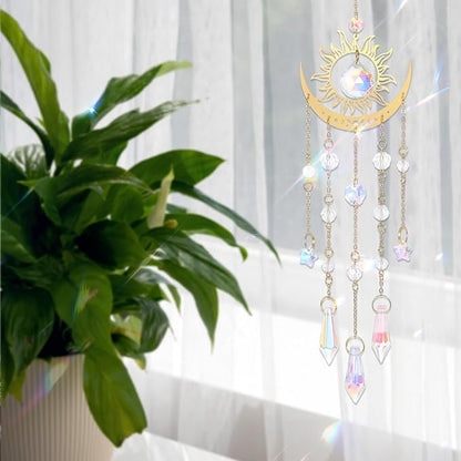 Tyqour Crystal Suncatcher for Windows Hanging Crystal Wind Chime Style Sun Catchers Indoor Outdoor Prism Home Garden Decor for Thanks Giving Valentines's and Mother's Day