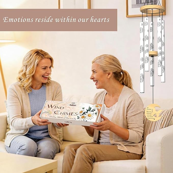 Sister Gifts, Sister Birthday Gift from Sister, 32" Daisy Print Modern Wind Chimes with Butterfly Pendant, Best Sister Ever Gift for Women Birthday Wedding Mother's Day (for Sister)