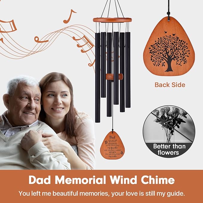 AMBOBE Memorial Sympathy Gifts for Loss of Dad, 32" Memorial Wind Chimes for Loss of Father Sympathy Gift, Bereavement Gifts for Loss of Father, Windchimes in Memory of Dad