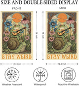 Stay Weird Garden Flag Double Sided Yard Outdoor Decoration 12x18 Inch, Retro Tarot Frog Outdoor Yard Garden Flag, Spring Floral Frog Home Decor Banner, Home Gifts for Gardening Enthusiasts