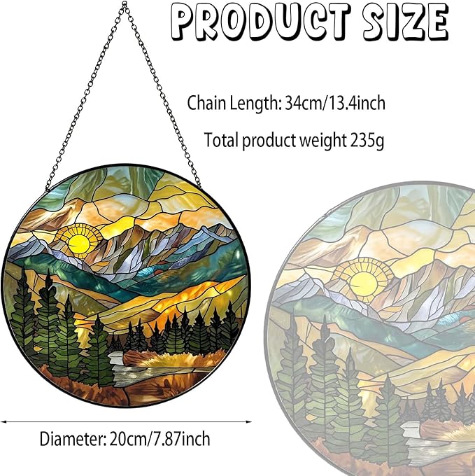 Mountain Range Sun Catcher Stained Glass Window Hanging for Women Wall DecorHandmade Sun Catcher Decoration for Garden Home Housewarming Gifts, 7.87inch