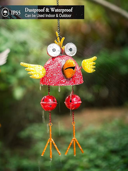 Rooster Solar Wind Chimes for Outside,Funny Chicken Decor for Outdoor Patio Porch or Backyard, Rooster Decor Christams Gift for Women, Mom, Grandma, Unisex (Red)