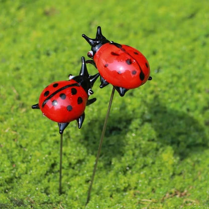 Crystal Insect Glass Ladybird Outdoor Decor Garden Stakes Hand-Blown Artificial Flower Plant Ornaments 2PCS Ladybug Yard Art