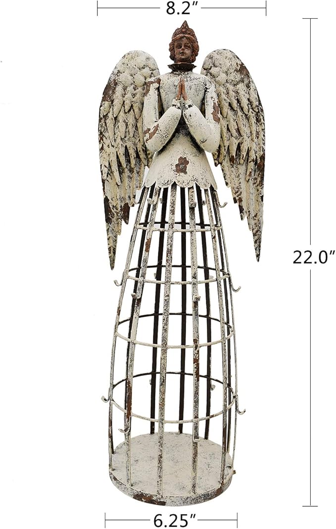 Angel Garden Statue Outdoor Antique Metal Yard Art Decor Lawn Patio Decorations Garden Trellis for Climbing Plants Potted Vines Ivy Roses (22" H)
