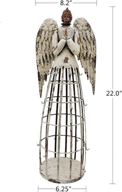 Linfevisi Garden Angel Statue Decor Rustic Metal Angel Sculpture Garden Yard Art Heavenly Home Decor Antiqued Accent Housewarming Gift (Style 1)
